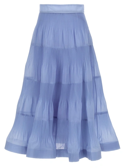Zimmermann Pleated Crepe Midi Skirt In Light Blue