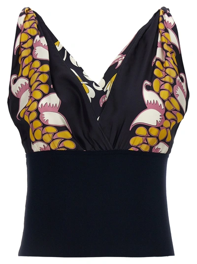 TORY BURCH PRINTED SILK TOP TOPS BLACK