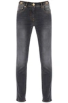 Versace Medusa Head Stonewashed Skinny Jeans In Grey