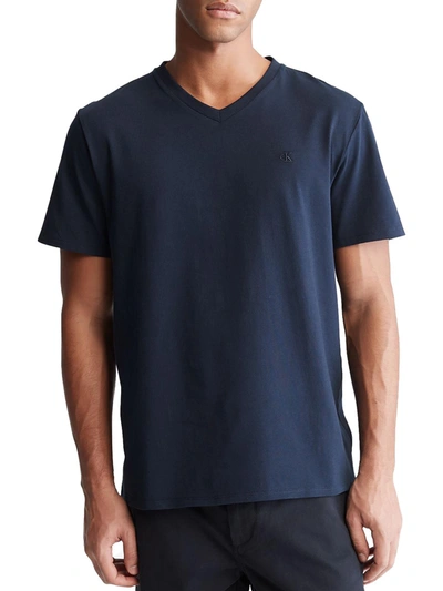 Calvin Klein Men's Smooth Cotton Solid V-neck T-shirt In Blue