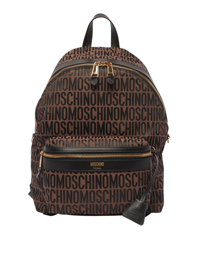 Moschino All Over Logo Backpack In Brown