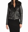 MOLLY BRACKEN FAUX LEATHER MOTO JACKET WITH FAUX FUR COLLAR IN BLACK