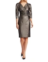 Teri Jon Metallic Puff Sleeve Sheath Dress In Bronze In Gold