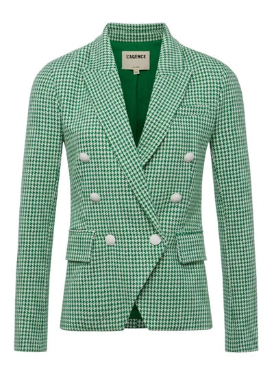 L Agence Women's Kenzie Double-breasted Houndstooth Blazer In Green