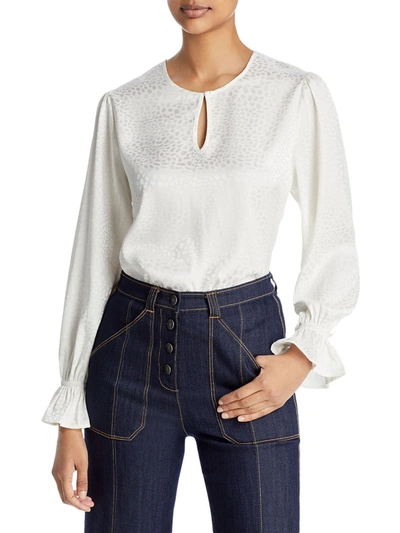 Chenault Womens Jacquard Keyhole Blouse In White