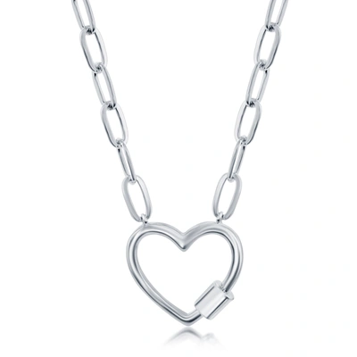 Simona Sterling Silver Heart Carabiner Paperclip Necklace