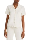 MONROW WOMENS TERRY CLOTH COLLARED BUTTON-DOWN TOP