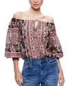 Alice And Olivia Alta Off The Shoulder Top In Canopy Tile Black In Black