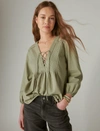 LUCKY BRAND WOMEN'S LACE UP PEASANT BLOUSE