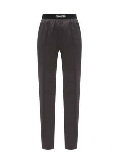 Tom Ford Velvet Logo-banded Silk Pj Pants In Black