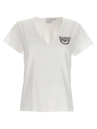 Pinko Logo-embellished Cotton T-shirt In Blanc Nimbus