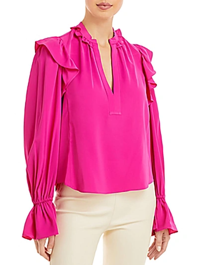 Aqua Womens Satin Ruffled Blouse In Pink