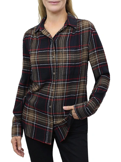 Beachlunchlounge Womens Plaid Point-collar Button-down Top In Gold