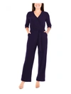 NY COLLECTION PETITES WOMENS V-NECK BELTED JUMPSUIT