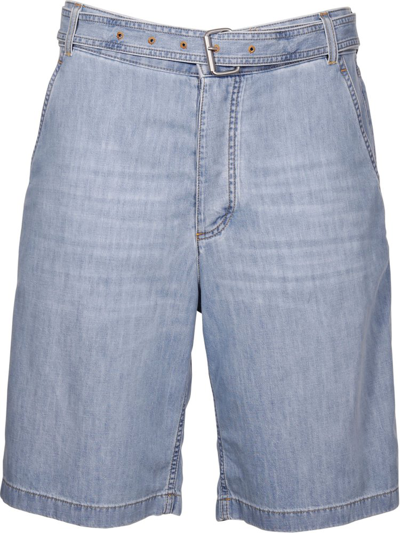 Bottega Veneta Straight-leg Belted Denim Shorts In Blue