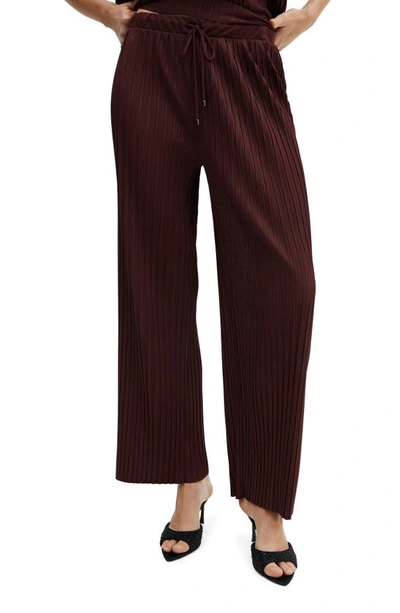 Mango Forest Pleated Straight Leg Drawstring Pants In Maroon