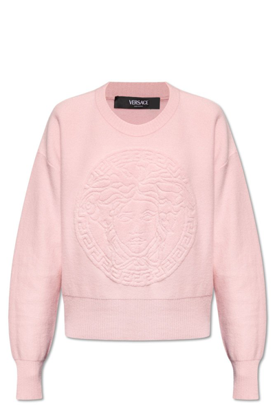 Versace Medusa Head 羊毛羊绒毛衣 In Pink