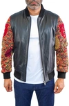 Maceoo Dragon Sleeve Leather Bomber Jacket In Black