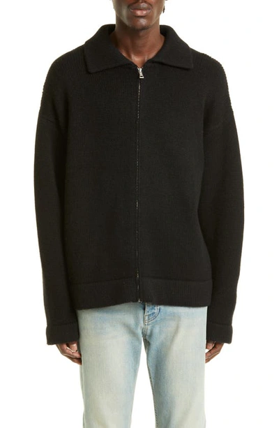The Elder Statesman Cashmere Zip-up Sweater In Black