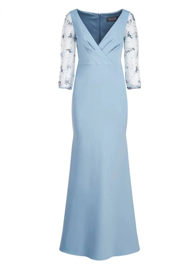 Theia Women's Kiera Beaded Puff-sleeve Gown In Blue