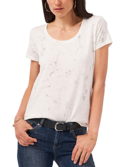 Vince Camuto Womens Marble Print Scoop Neck T-shirt In White