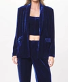 VINTAGE HAVANA OVERSIZED VELVET BLAZER IN BLUE