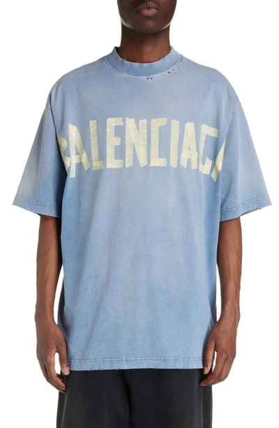 Balenciaga Tape Type Cotton Jersey T-shirt In Blue