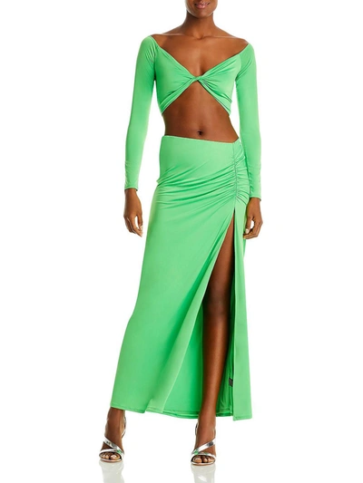 Afrm Devon Ruched Side Slit Maxi Skirt In Green - Part Of A Set