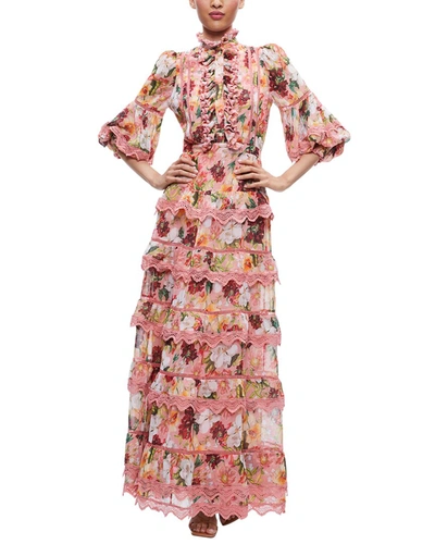 Alice And Olivia Brooke Floral-print Chiffon Maxi Dress In Pink