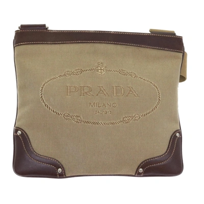 Prada Logo Jacquard Canvas Shoulder Bag () In Beige