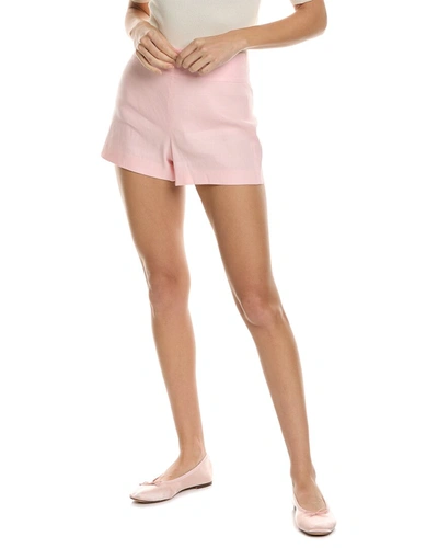 Alice And Olivia Donald High Waist Linen Blend Shorts In Pink