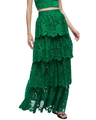 Alice And Olivia Jia Eyelet Tiered Ruffle Maxi Skirt In Green