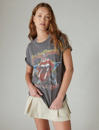 Lucky Brand Women's Rolling Stones Embellished Tour Boyfriend Tee In Grey