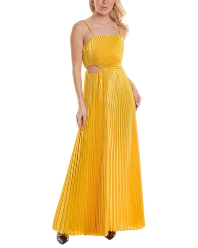 Alice And Olivia Powell Pleated Cutout Satin Wide-leg Jumpsuit In Yellow