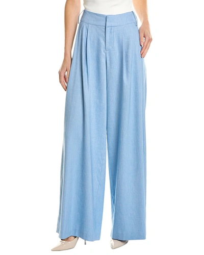 Alice And Olivia Scarlet Chambray Linen Wide-leg Flare Pants In Blue