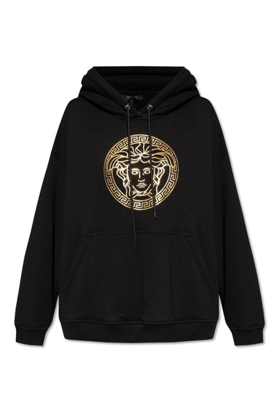 Versace Medusa Head Drawstring Hoodie In Black