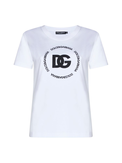 Dolce & Gabbana Logo Embroidered Crewneck T In White
