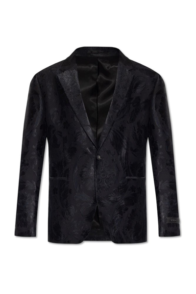 Versace Floral Motif Tailored Blazer In Black