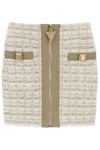 Balmain Button Embellished Front Zip Tweed Mini Skirt In Multicolor