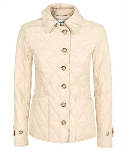 Burberry Quilted Buttoned Jacket In Beige