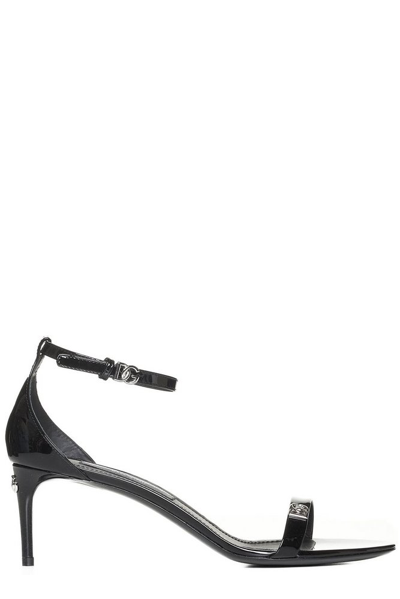 Dolce & Gabbana Logo Lettering Ankle Strap Sandals In Black