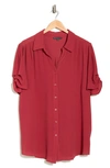 ADRIANNA PAPELL PUFF SLEEVE BUTTON-UP TOP