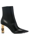Givenchy Black G Cube Ankle Boots With Gold-tone Logo Heel Black In Leather Woman In Black