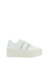 Valentino Garavani Flatform Rockstud Untitled Trainer In Calfskin And Wool Woman White 39 In Bianco