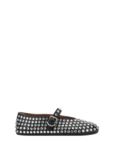 Alaïa Leather Mary Jane Flats With Allover Studs In Noir