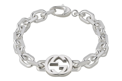 Pre-owned Gucci Interlocking G Chain Bracelet 925 Sterling Silver With Shiny Finish