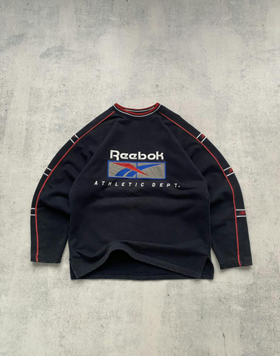 Pre-owned Reebok X Vintage 90's Reebok Heavy Cotton Center Logo Sweatshirt In Navy Blue