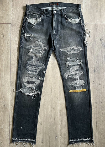 Pre-owned Undercover Aw2005  Arts & Crafts 64 Yellow Yarn Grey Denim In Dark Grey