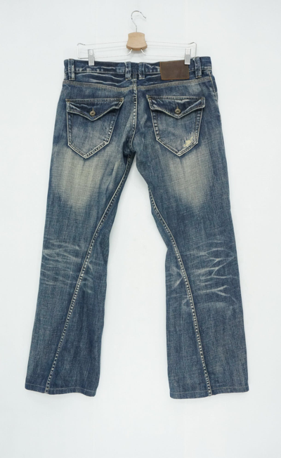 Pre-owned Issey Miyake X Tete Homme Twisted Seam Flared Lowrise Jeans In Dark Blue Denim