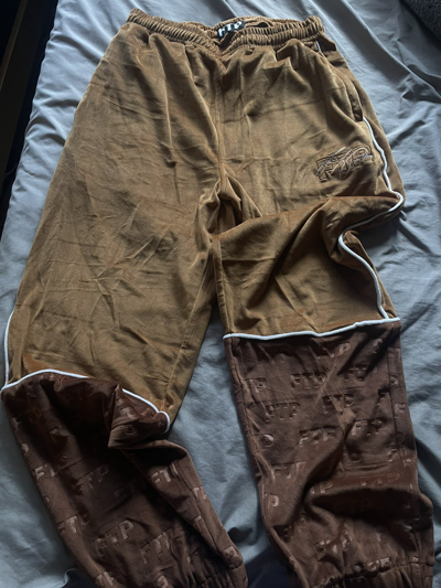 Pre-owned Fuck The Population Ftp  Velour Track Pants In Brown